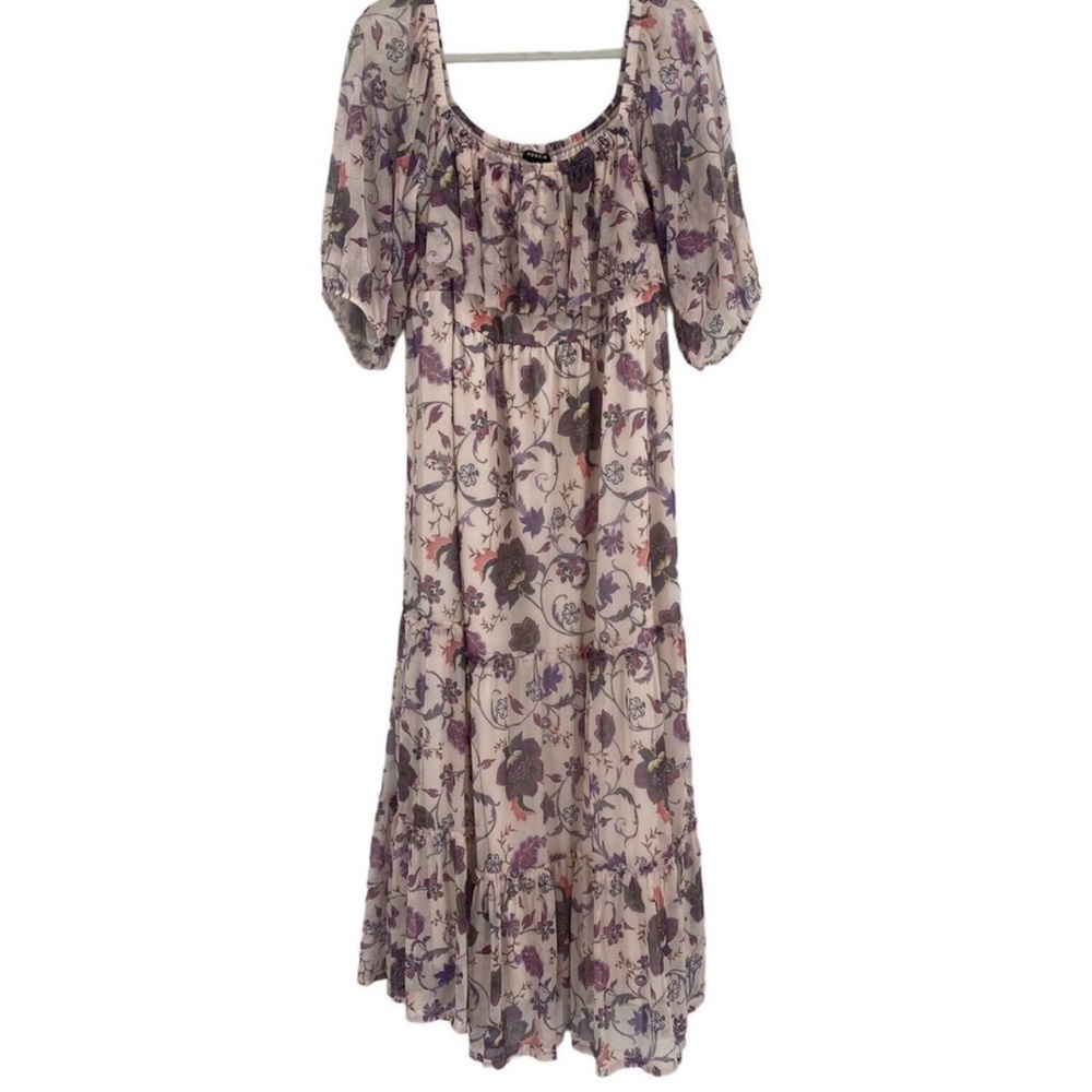 NWT TORRID Maxi Dress Off-Shoulder Tiered Puff Sleeve Floral sz. 00